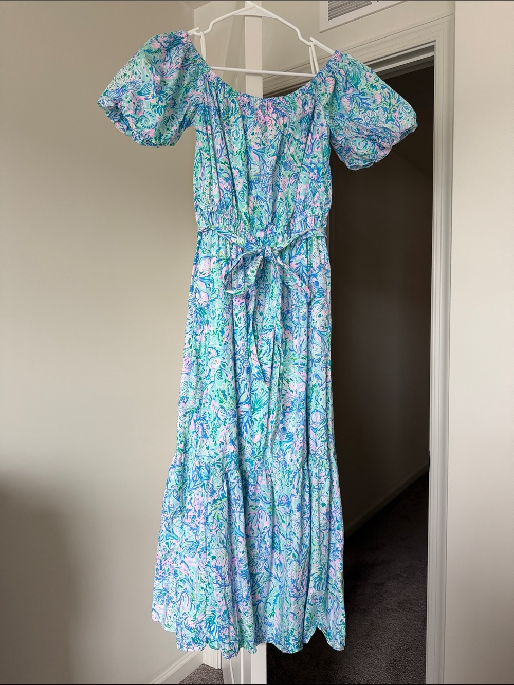 Lilly Pulitzer Pastel Floral Puff-Sleeve Maxi Dress - Blue, Green & Pink